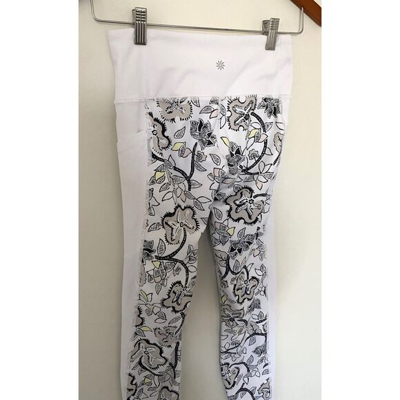 Athleta White Floral Affirmation Leggings Thick Waistband Colorblock Stretch XS - Picture 4 of 10